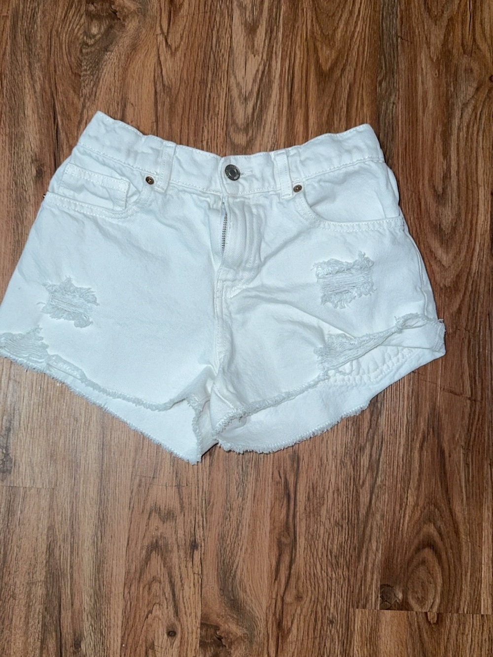 Zara Kids White Distressed Denim Shorts (Size 12-13)